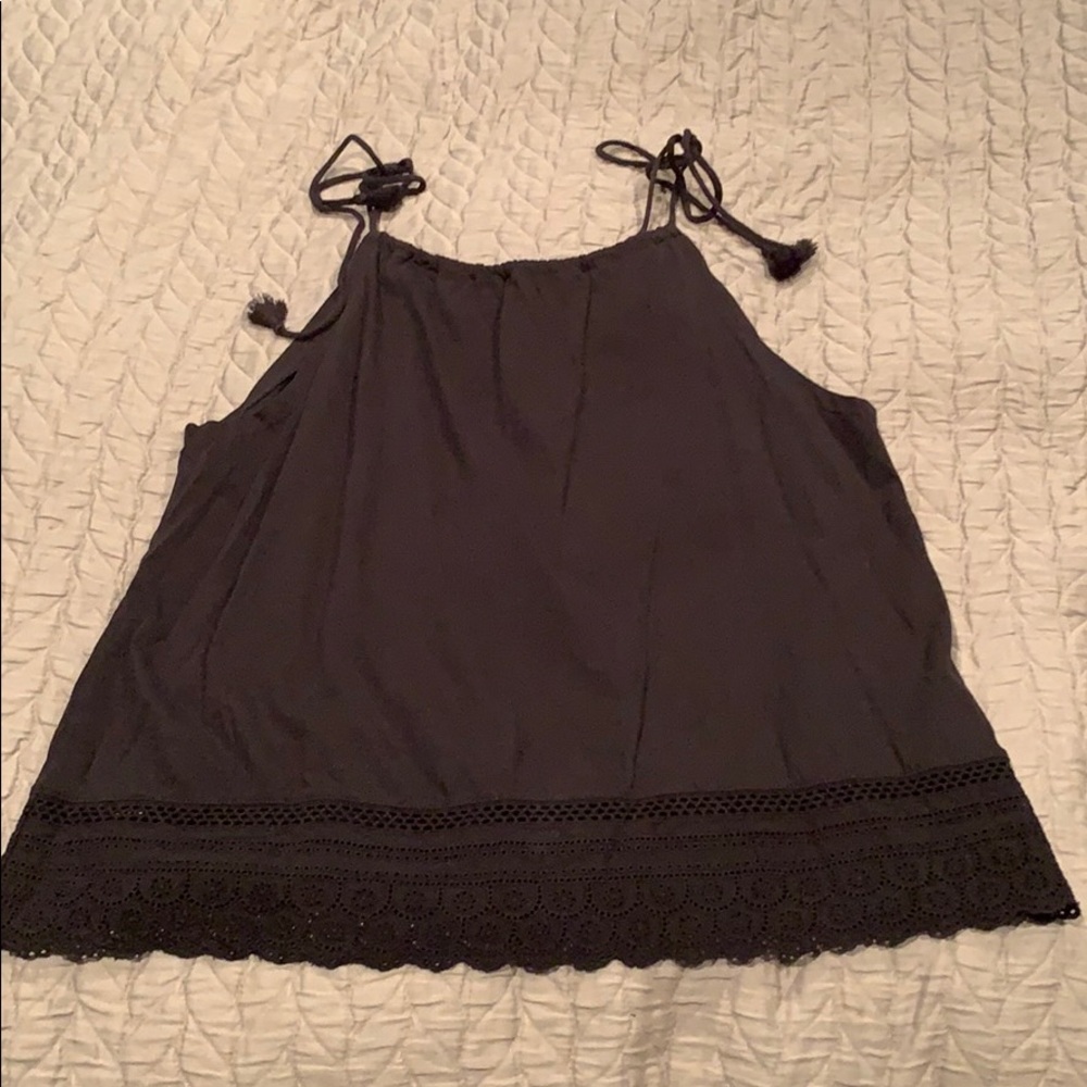 Black Jcrew Top with eyelet Hem Shoulder Ties M